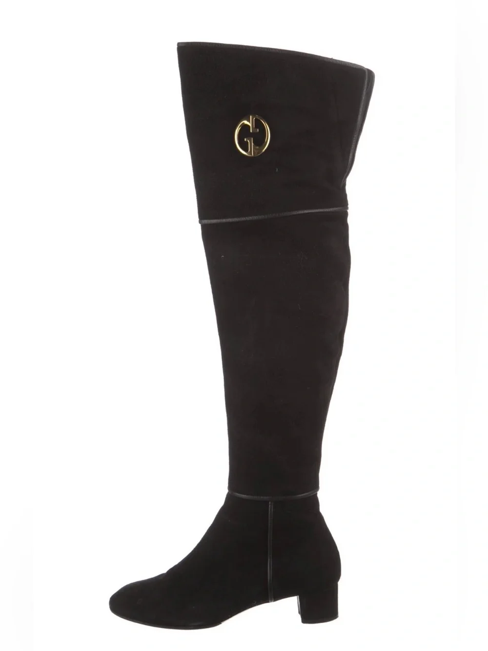 Gucci Black Suede Over-the-Knee Boots with Gold Logo Accent size 38